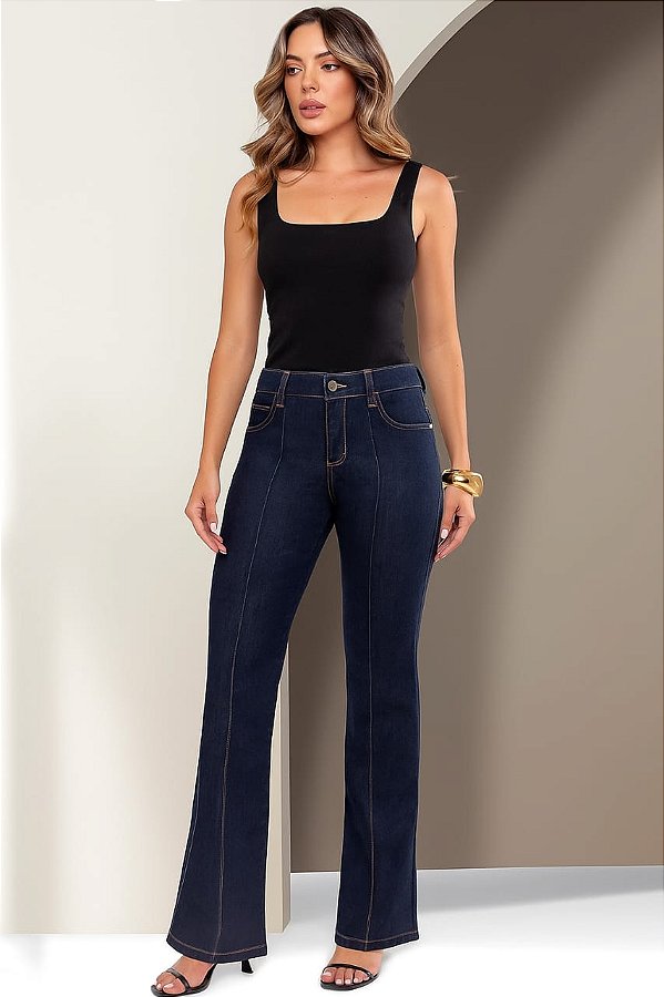 Calça Flare Friso Jeans com Elastano - Loopper K32477112