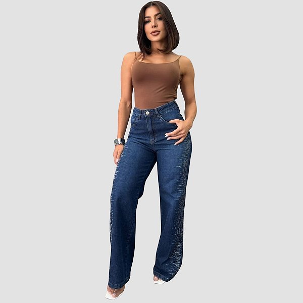 Calça Wideleg Jeans Shine - Black Jeans - 25419