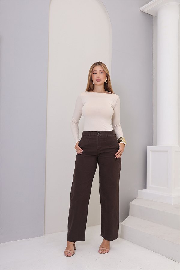 Calça Sarja Wideleg Café Loopper - K32265195
