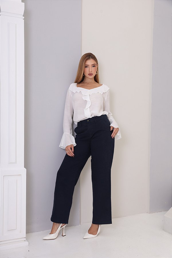 Calça Sarja Wideleg Azul Marinho Loopper - K32626195