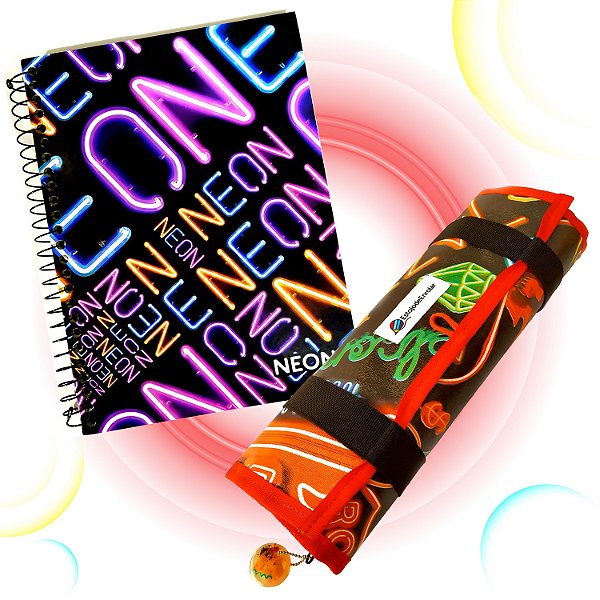 Kit Neon com Estojo e Sketchbook sem pautas (m)