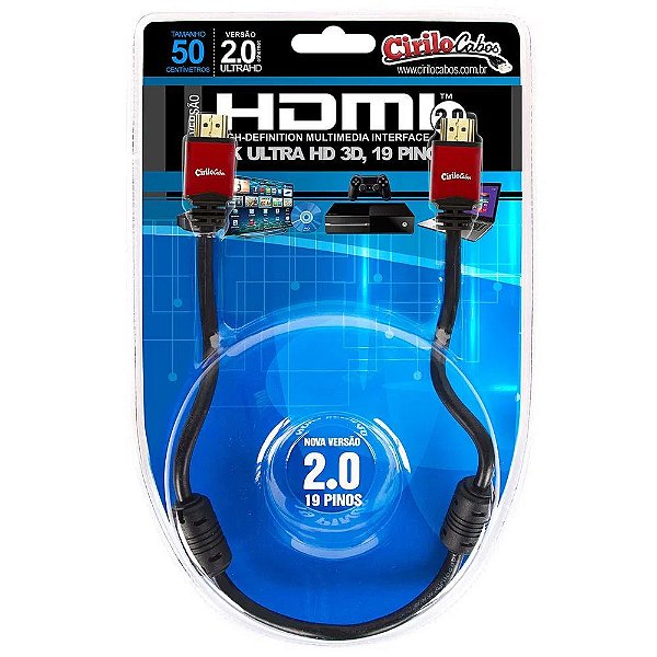 Cabo HDMI 2.0 19 Pinos 4K Ultra HD 3D - 2 metros