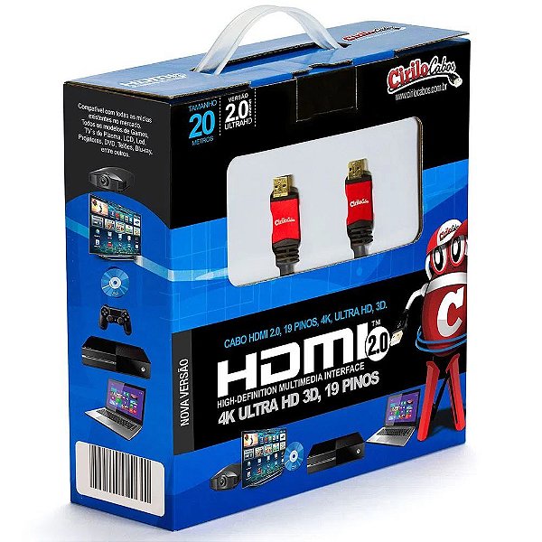 Cabo HDMI 2.0 19 Pinos 4K Ultra HD 3D - 20 Metros