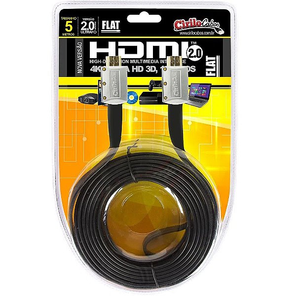 Cabo HDMI 2.0 FLAT Desmontável 19 Pinos 4K Ultra HD 3D - 5 Metros