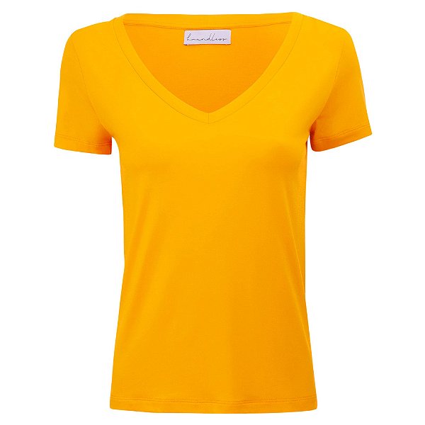 T-Shirt Modal Gola V Amarelo Solar