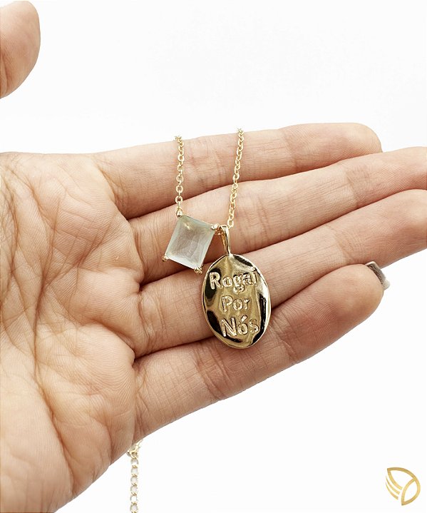 Gargantilha Pai Nosso com Pedra Acquamarine