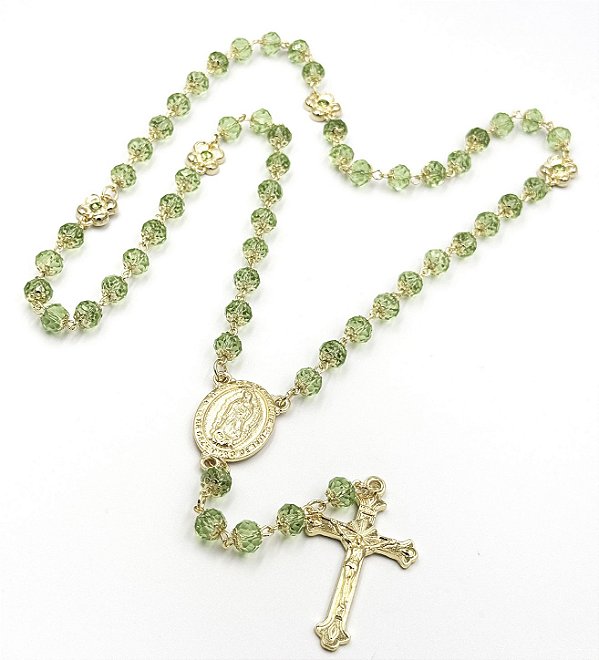 Terço Guadalupe Cristal Premium Folheado Ouro 18k Premium