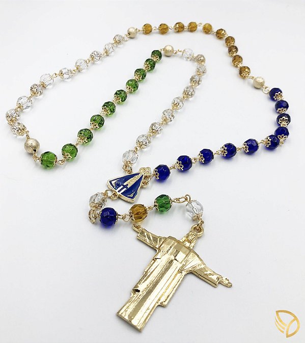 Terço do Brasil Cristal 8mm Folheado a Ouro 18k