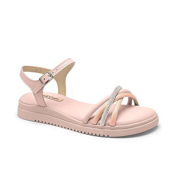 Sandalia Infantil Pink Cats Flatform Conforto Cristal