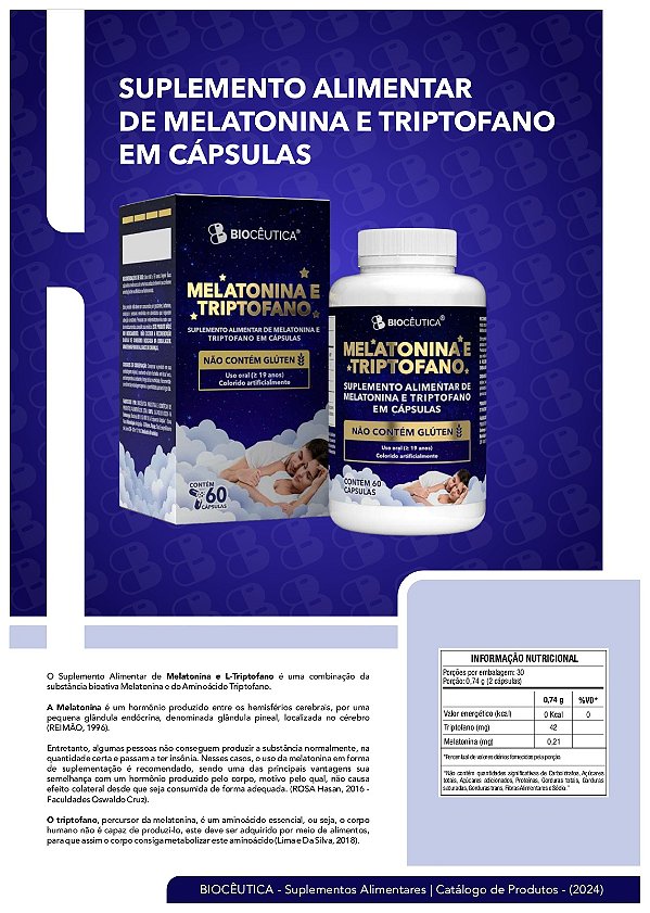 Suplementação  Bioceutica -Melatonina com Triptofano  caixa com 12 frascos
