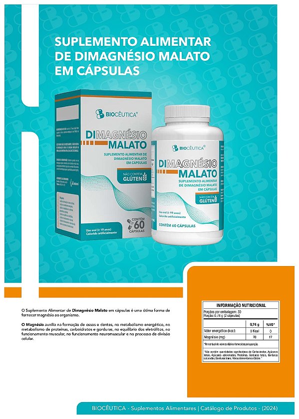 Suplemento alimentar Dimagnesio Malato Bioceutica  Caixa com 12 frascos