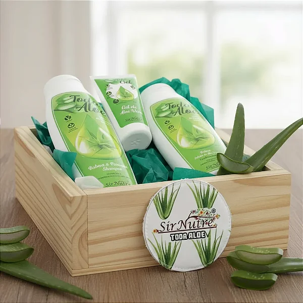 Kit TODA ALOE - Cabelo, Rosto + Estojo de Madeira + Ecopad
