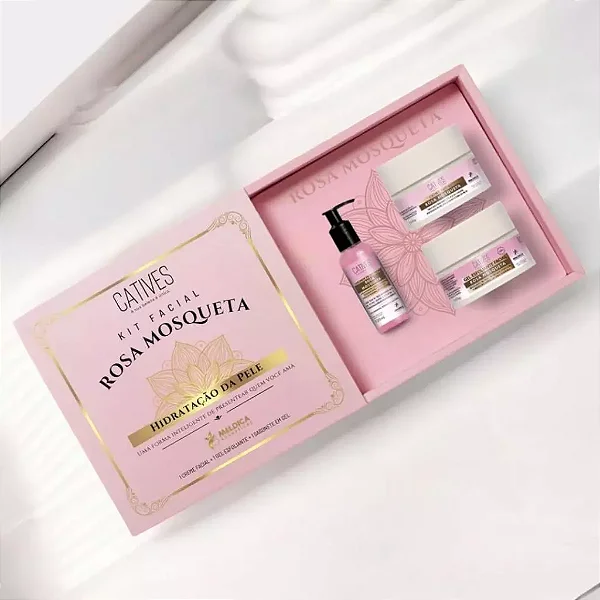 Kit Facial de Rosa Mosqueta com  3  produtos e um lindo  estojo para  presente