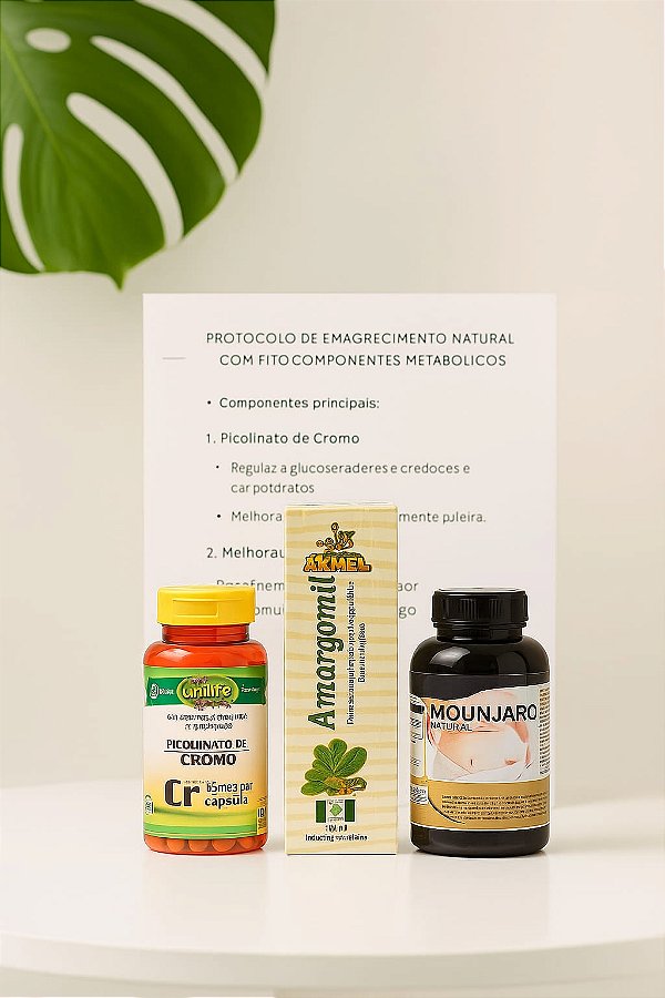 Kit Emagrecedor com  3 produtos naturais - Mounjaro - Chá Amargomil - Picolinado de  cromo.