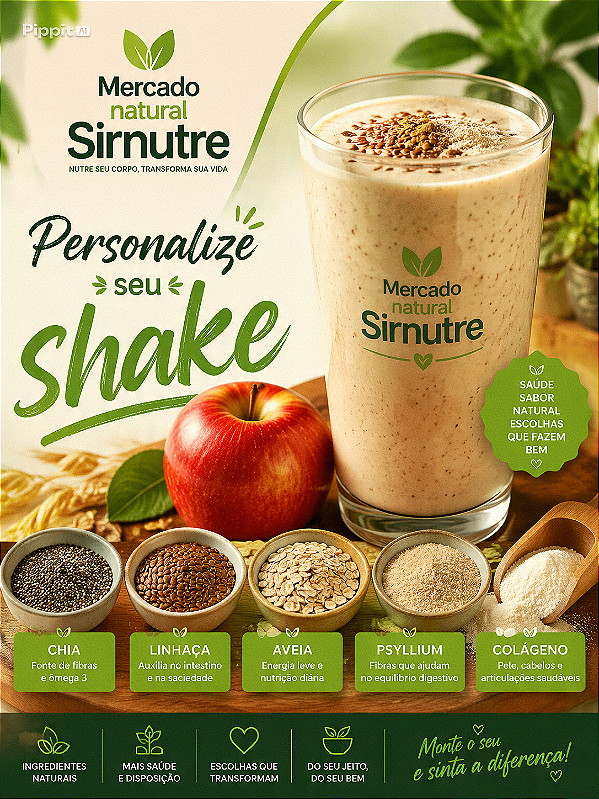 Kit c/ 5 preparo para Shake Nutritivo: Aveia, Chia, Colágeno,linhaça,psyllium