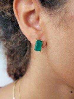 Brinco Pedra Retangular Jade