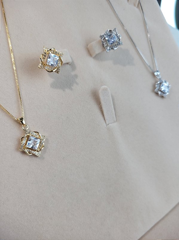 Conjunto em Formato Quadrado com Pedras Zircônias