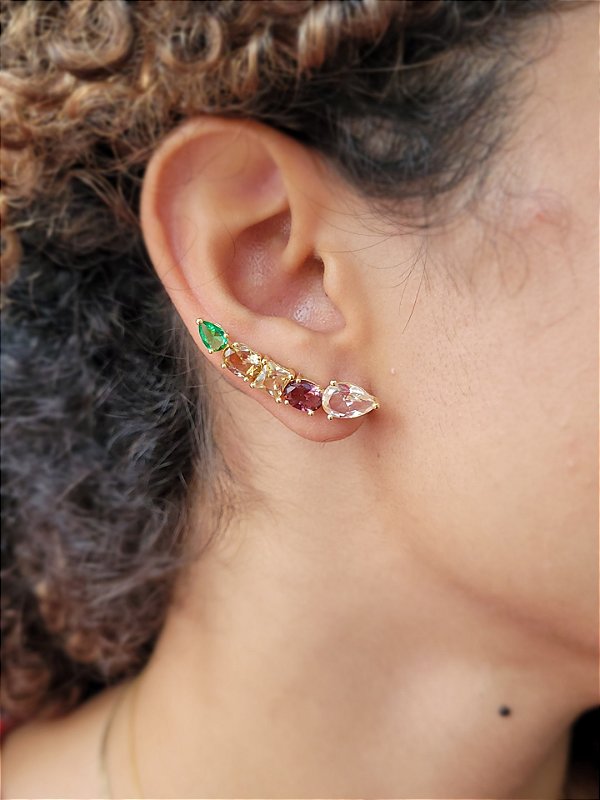 Brinco Ear Cuff com Pedras Color