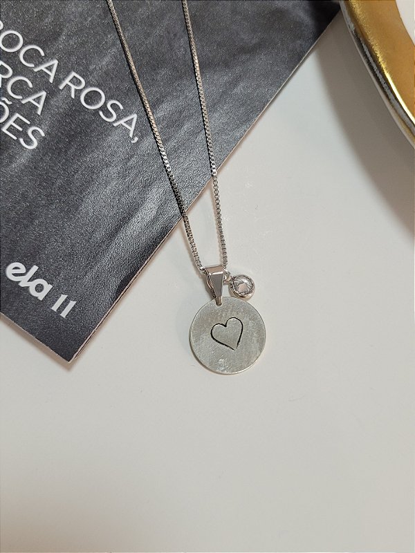 Colar Coração e Ponto de Luz em Prata 925