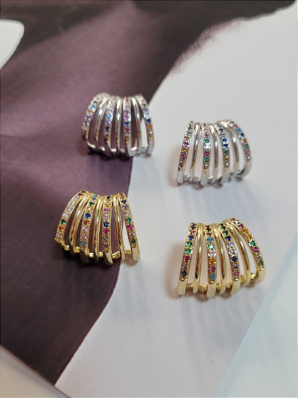 Brinco Liso 7 Linhas Cravejado Color