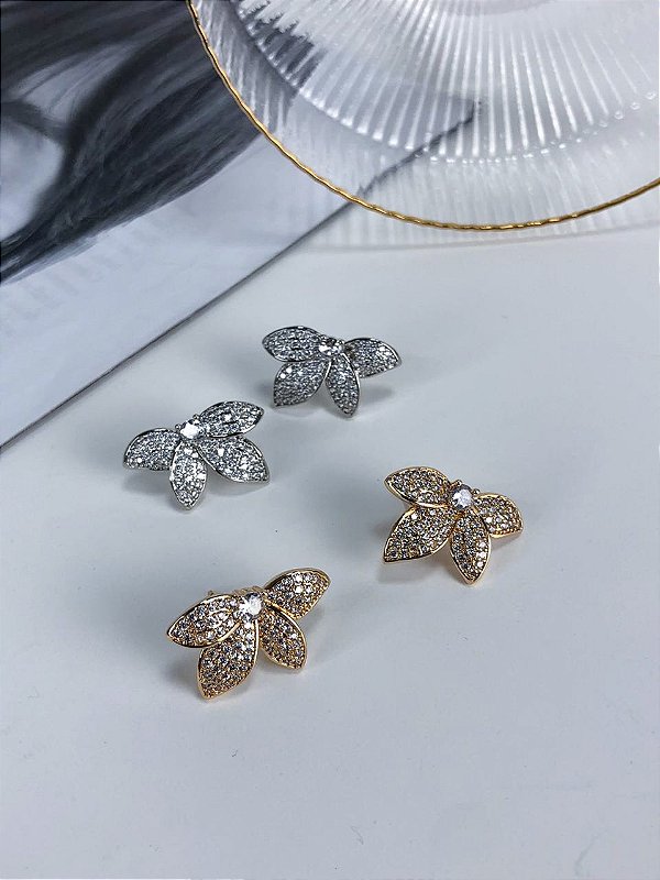 Brinco Meia Flor Cravejada