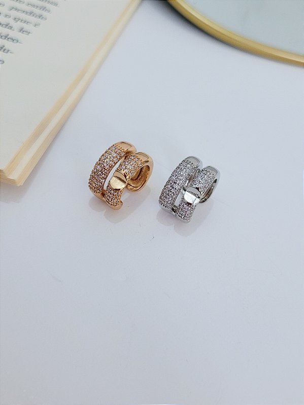 Piercing Fake Duplo Cravejado com Detalhe em Coração