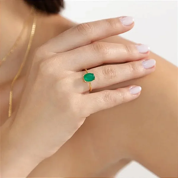 Anel Pedra Oval Jade Verde