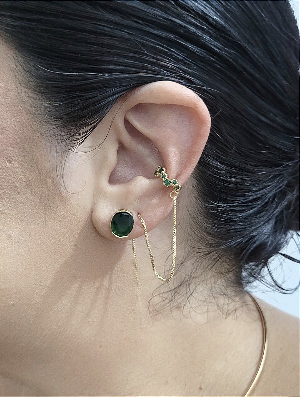 Piercing Fake Esmeralda com Corrente