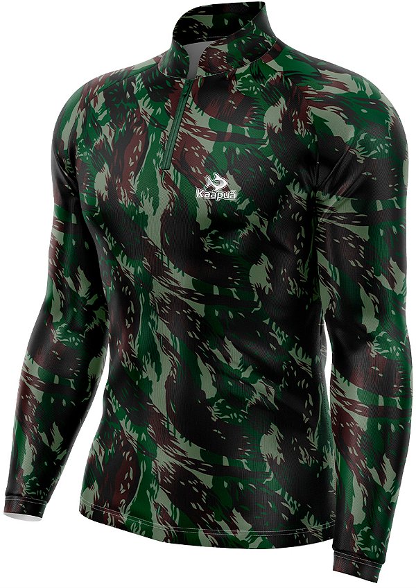 Camisa Camuflada Exército Proteção Uv50 Verde Militar.