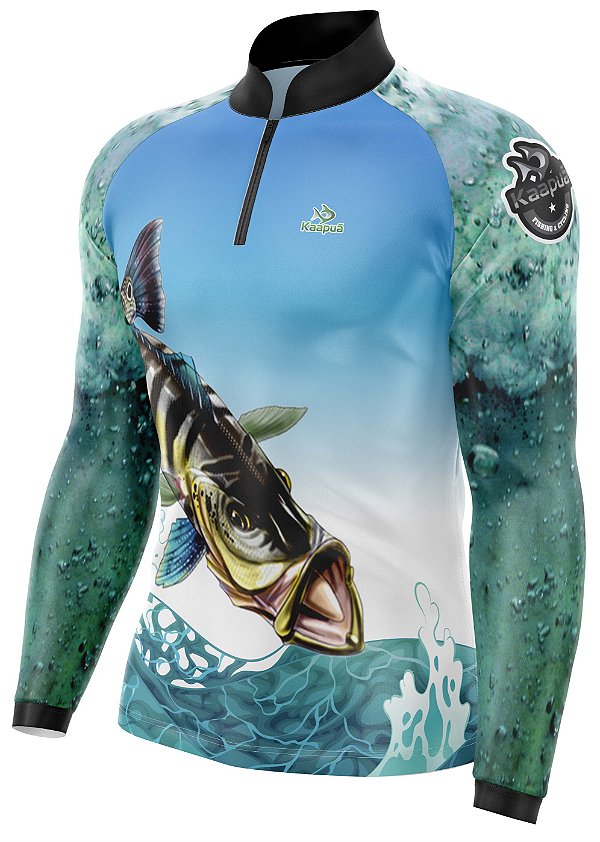 Camisa  De Pesca Tucunaré Azul Água Proteção Uv 50+ Kaa10 Kaapuã