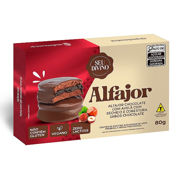 Alfajor Chocolate com Avelã 80g Recheio e Cobertura sabor Chocolate - Vegano, Sem Glúten e Lactose