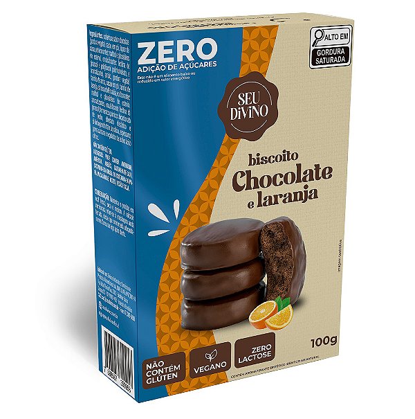 Biscoitos Chocolate com Laranja Zero Açúcar 100g com Cobertura de Chocolate - Vegano, Sem Glúten, Lactose e Zero Açúcar
