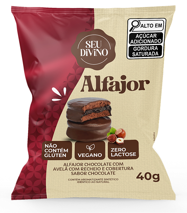Alfajor Chocolate com Avelã 40g Recheio e Cobertura sabor Chocolate - Vegano, Sem Glúten e Lactose