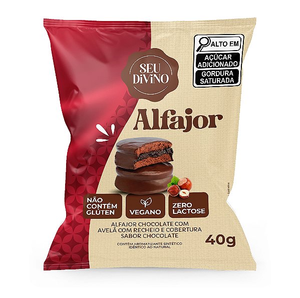 Alfajor Chocolate com Avelã 40g Recheio e Cobertura sabor Chocolate - Vegano, Sem Glúten e Lactose