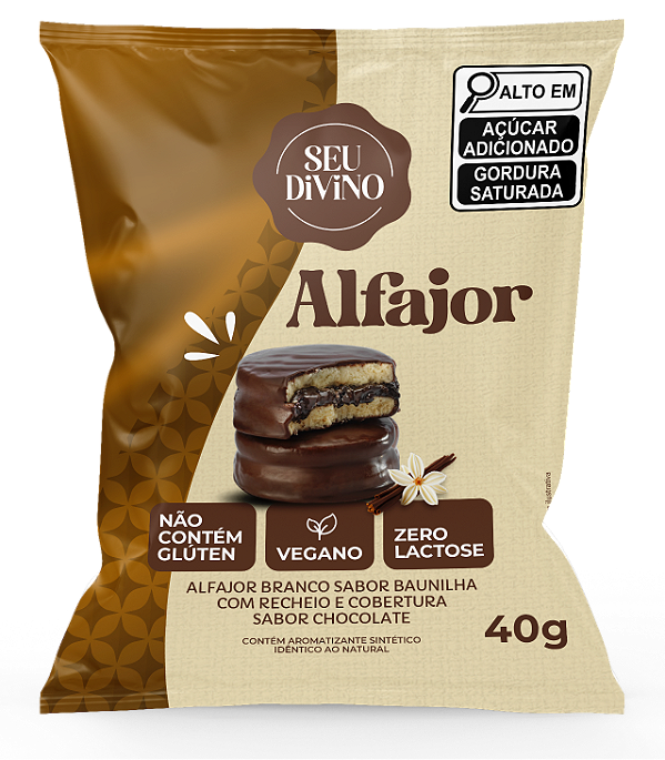 Alfajor Branco Baunilha 40g Recheio e Cobertura de Chocolate - Vegano, Sem Glúten e Lactose