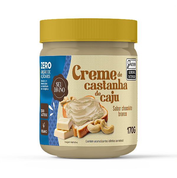 Creme de Castanha de Caju Sabor Chocolate Branco 170g – Zero Açúcar, Vegano, Sem Gluten e Lactose