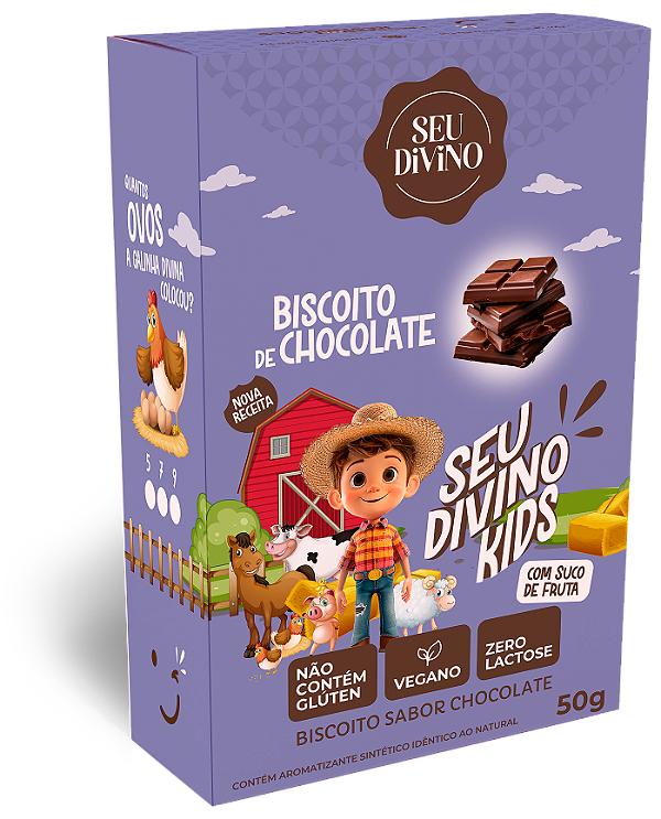 Linha Infantil Biscoito de Chocolate 50g - Vegano, Sem Glúten e Lactose