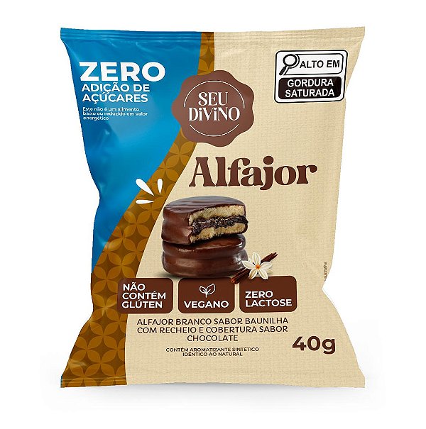 Alfajor Zero Açúcar Baunilha 40g Recheio e Cobertura de Chocolate Zero Açúcar - Vegano, Sem Glúten e Lactose