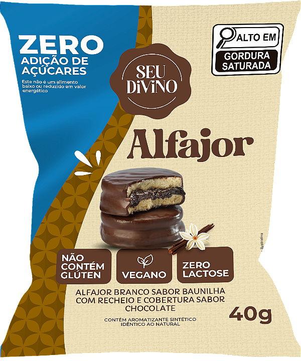 Alfajor Zero Açúcar Baunilha 40g Recheio e Cobertura de Chocolate Zero Açúcar - Vegano, Sem Glúten e Lactose