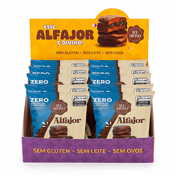 Pack c/ 10und Alfajor Zero Açúcar Chocolate 40g Recheio e Cobertura de Chocolate | Sem Glúten, Sem Leite e Sem Ovos | Vegano