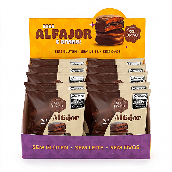 Pack c/ 10 und Alfajor Chocolate 40g Recheio e Cobertura de Chocolate | Sem Glúten, Sem Leite e Sem Ovos | Vegano