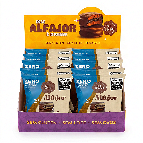 Pack c/ 10und Alfajor Zero Açúcar Baunilha 40g Recheio e Cobertura de Chocolate | Sem Glúten, Sem Leite e Sem Ovos | Vegano