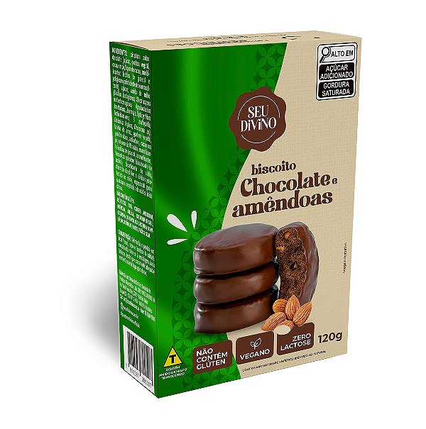 Biscoitos Chocolate com Amêndoas 120g com Cobertura de Chocolate - Vegano, Sem Glúten e Lactose