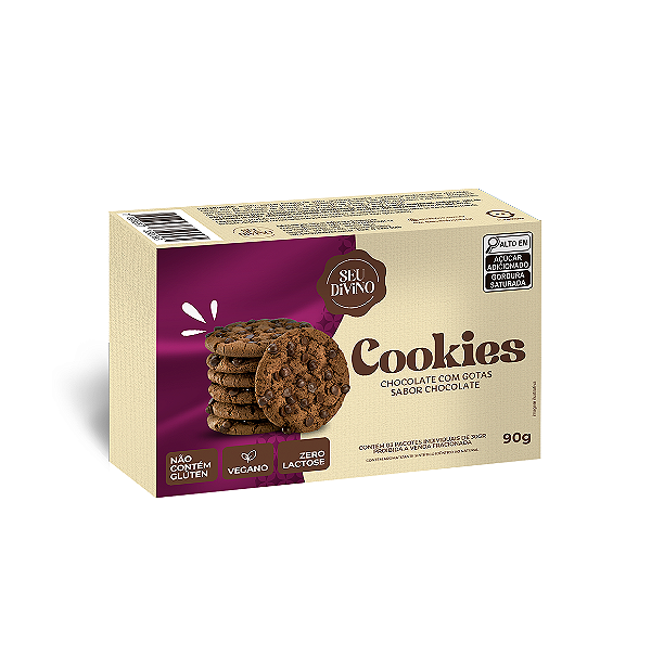Cookies Chocolate com Gotas de Chocolate 90g - Vegano, Sem Glúten e Lactose