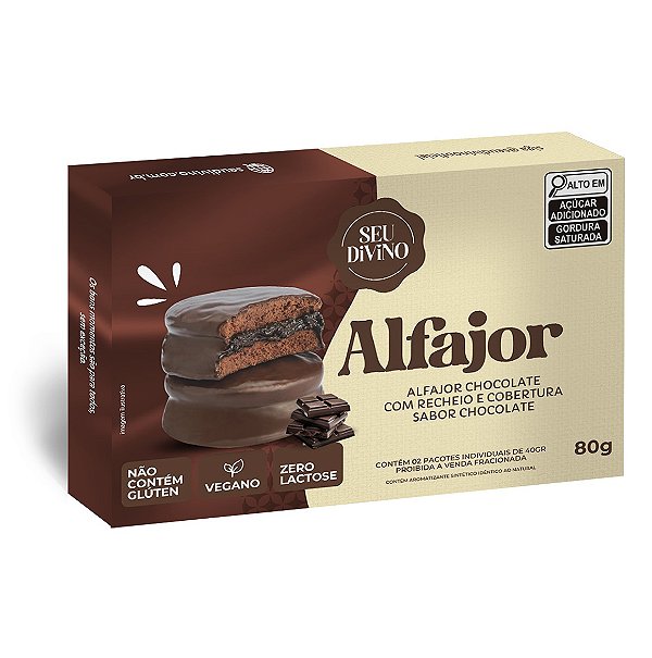 Alfajor Chocolate 80g Recheio e Cobertura de Chocolate - Vegano, Sem Glúten e Lactose