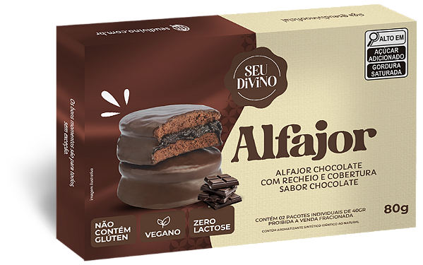 Alfajor Chocolate 80g Recheio e Cobertura de Chocolate - Vegano, Sem Glúten e Lactose