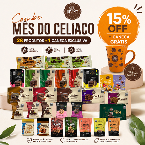 Combo Mês do Celíaco Seu Divino | 28 Produtos Sem Glúten + Caneca Grátis | 15% OFF