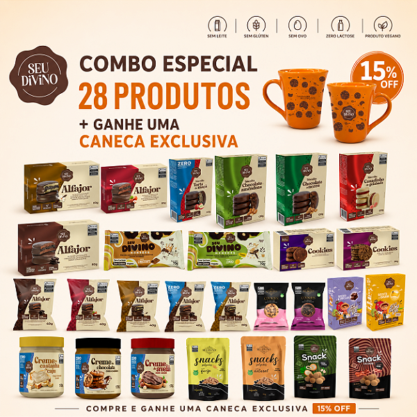 Combo Especial Seu Divino | 28 Produtos Sem Glúten + Caneca Grátis | 15% OFF
