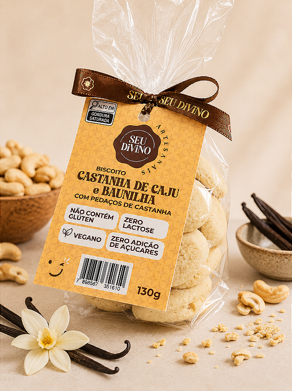 Biscoito Castanha de Caju e Baunilha 130g Zero Açúcar