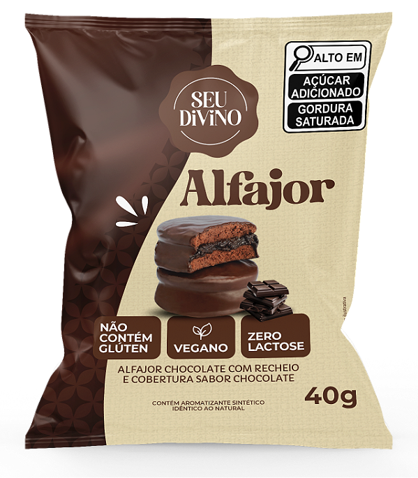 Alfajor Chocolate 40g Recheio e Cobertura de Chocolate - Vegano, Sem Glúten e Lactose